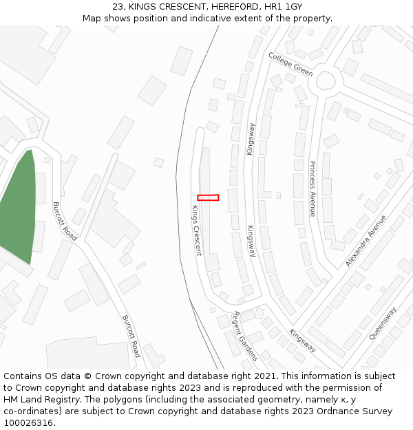 23, KINGS CRESCENT, HEREFORD, HR1 1GY: Location map and indicative extent of plot