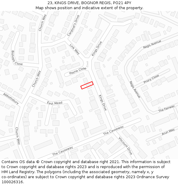 23, KINGS DRIVE, BOGNOR REGIS, PO21 4PY: Location map and indicative extent of plot