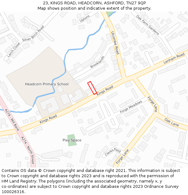 23, KINGS ROAD, HEADCORN, ASHFORD, TN27 9QP: Location map and indicative extent of plot