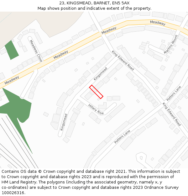 23, KINGSMEAD, BARNET, EN5 5AX: Location map and indicative extent of plot