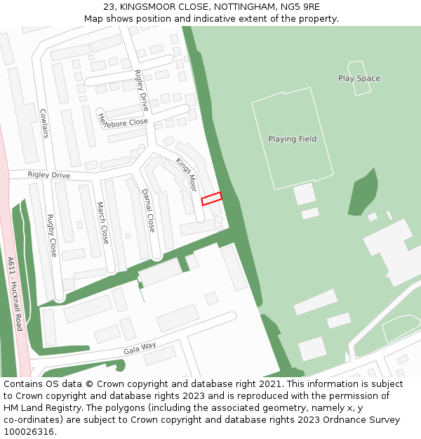 23, KINGSMOOR CLOSE, NOTTINGHAM, NG5 9RE: Location map and indicative extent of plot