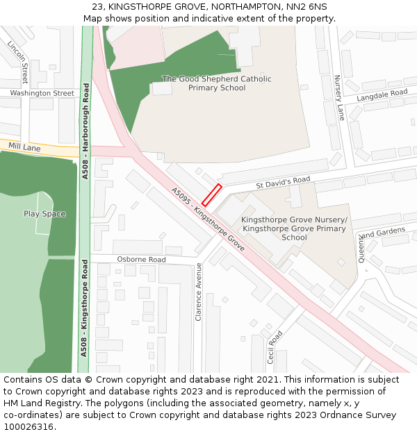 23, KINGSTHORPE GROVE, NORTHAMPTON, NN2 6NS: Location map and indicative extent of plot