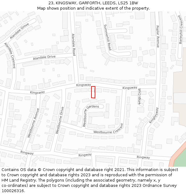 23, KINGSWAY, GARFORTH, LEEDS, LS25 1BW: Location map and indicative extent of plot