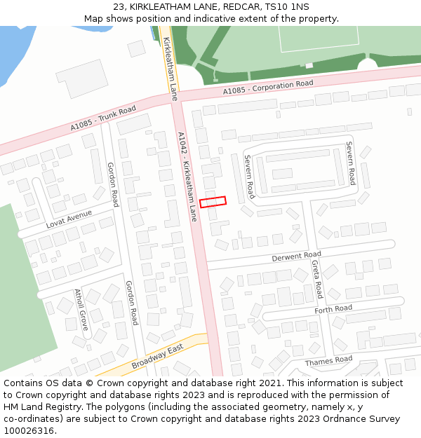 23, KIRKLEATHAM LANE, REDCAR, TS10 1NS: Location map and indicative extent of plot