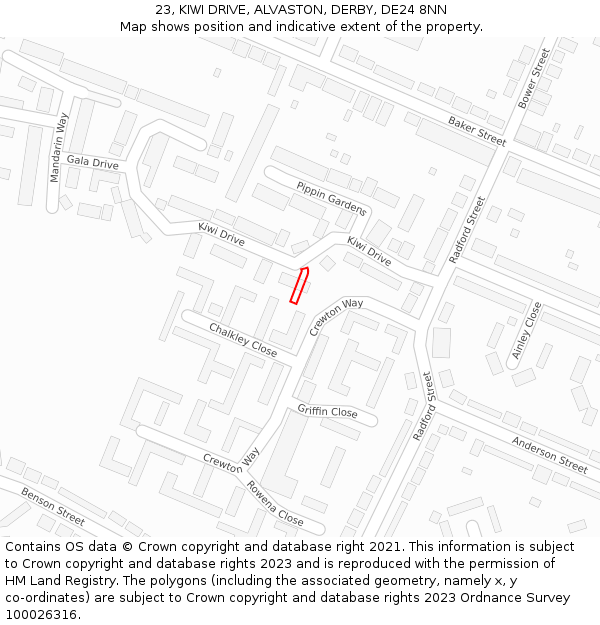 23, KIWI DRIVE, ALVASTON, DERBY, DE24 8NN: Location map and indicative extent of plot