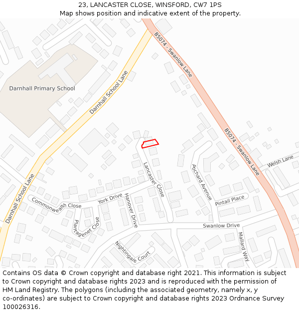 23, LANCASTER CLOSE, WINSFORD, CW7 1PS: Location map and indicative extent of plot