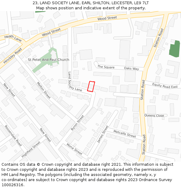 23, LAND SOCIETY LANE, EARL SHILTON, LEICESTER, LE9 7LT: Location map and indicative extent of plot