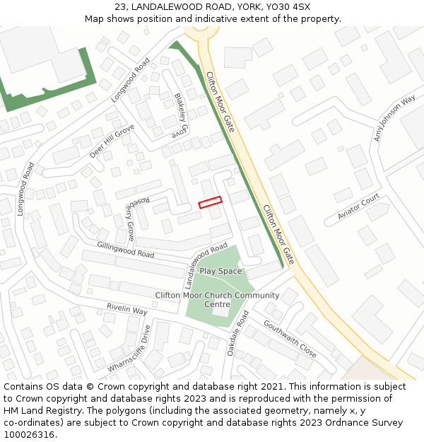 23, LANDALEWOOD ROAD, YORK, YO30 4SX: Location map and indicative extent of plot