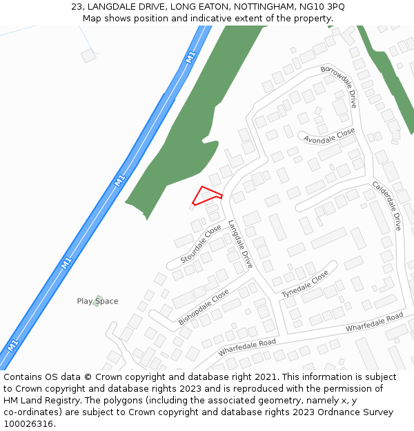 23, LANGDALE DRIVE, LONG EATON, NOTTINGHAM, NG10 3PQ: Location map and indicative extent of plot