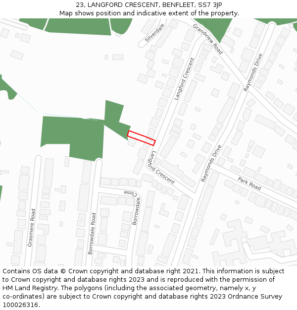 23, LANGFORD CRESCENT, BENFLEET, SS7 3JP: Location map and indicative extent of plot