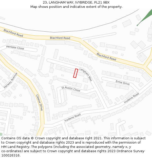 23, LANGHAM WAY, IVYBRIDGE, PL21 9BX: Location map and indicative extent of plot