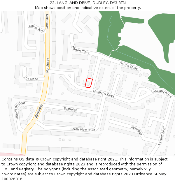 23, LANGLAND DRIVE, DUDLEY, DY3 3TN: Location map and indicative extent of plot