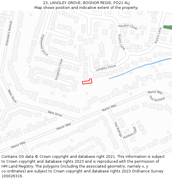 23, LANGLEY GROVE, BOGNOR REGIS, PO21 4LJ: Location map and indicative extent of plot