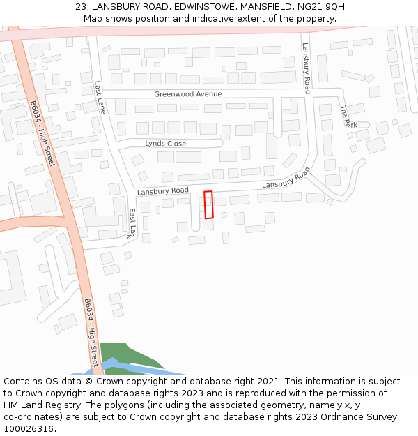 23, LANSBURY ROAD, EDWINSTOWE, MANSFIELD, NG21 9QH: Location map and indicative extent of plot