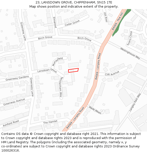 23, LANSDOWN GROVE, CHIPPENHAM, SN15 1TE: Location map and indicative extent of plot