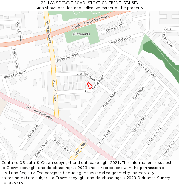 23, LANSDOWNE ROAD, STOKE-ON-TRENT, ST4 6EY: Location map and indicative extent of plot