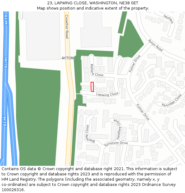 23, LAPWING CLOSE, WASHINGTON, NE38 0ET: Location map and indicative extent of plot