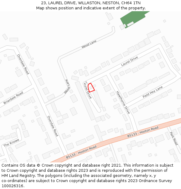 23, LAUREL DRIVE, WILLASTON, NESTON, CH64 1TN: Location map and indicative extent of plot