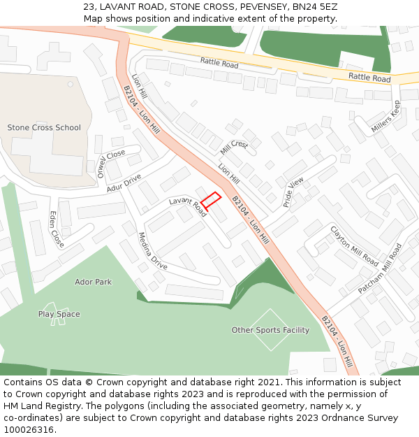 23, LAVANT ROAD, STONE CROSS, PEVENSEY, BN24 5EZ: Location map and indicative extent of plot