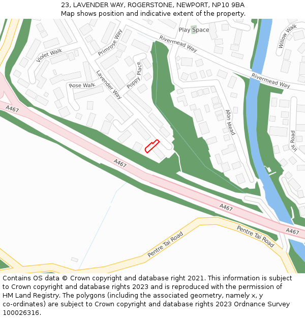 23, LAVENDER WAY, ROGERSTONE, NEWPORT, NP10 9BA: Location map and indicative extent of plot