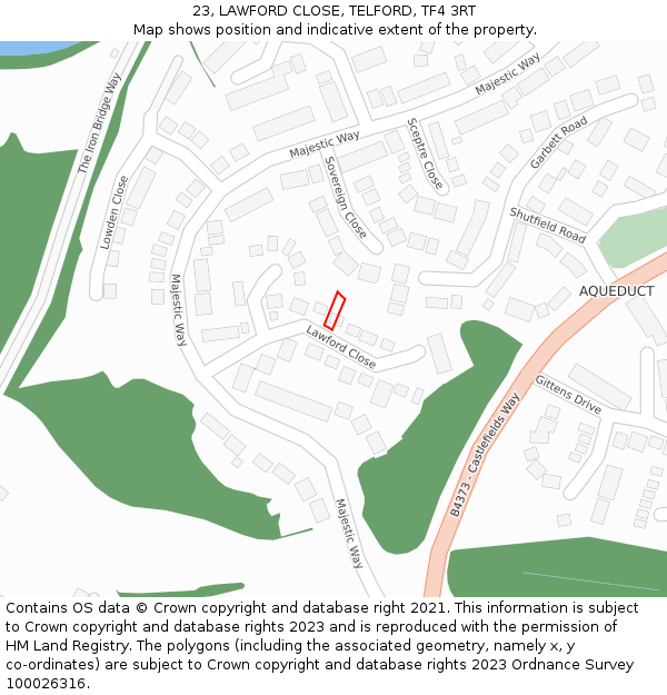 23, LAWFORD CLOSE, TELFORD, TF4 3RT: Location map and indicative extent of plot