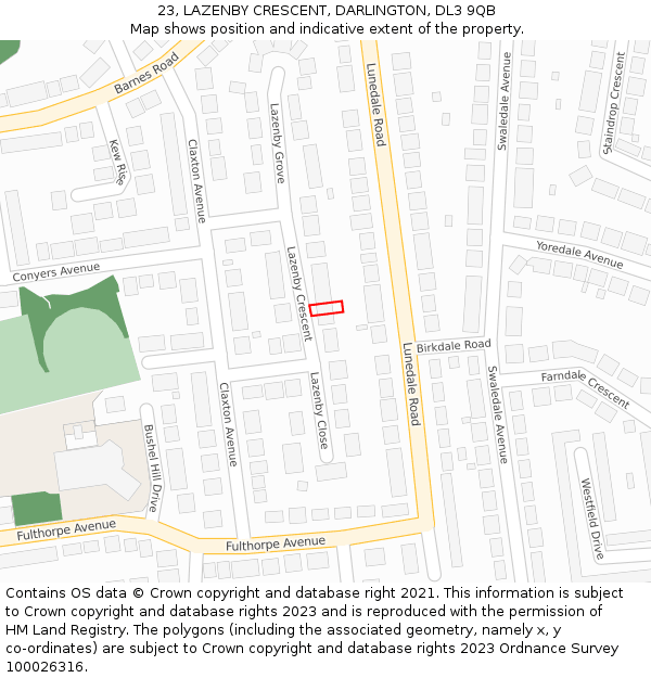 23, LAZENBY CRESCENT, DARLINGTON, DL3 9QB: Location map and indicative extent of plot