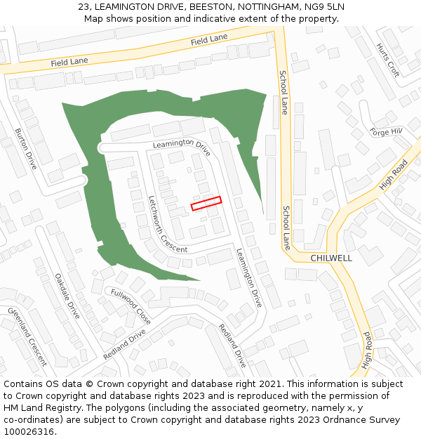 23, LEAMINGTON DRIVE, BEESTON, NOTTINGHAM, NG9 5LN: Location map and indicative extent of plot