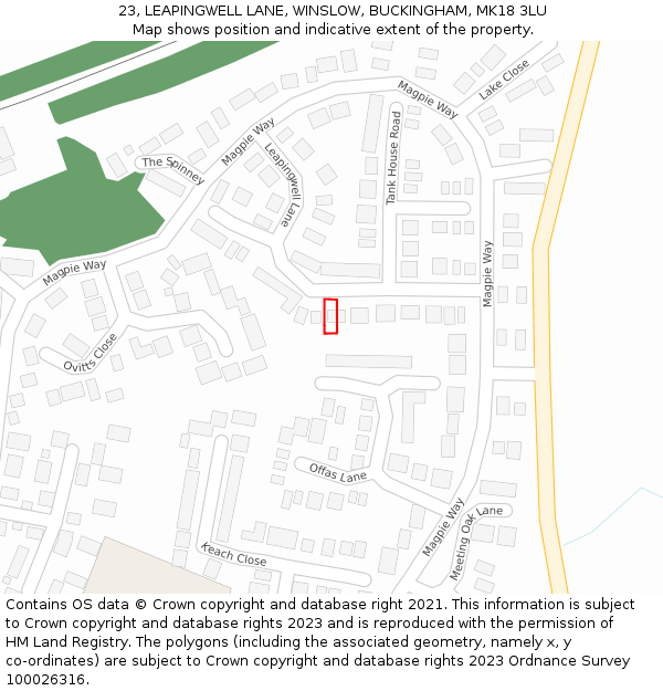 23, LEAPINGWELL LANE, WINSLOW, BUCKINGHAM, MK18 3LU: Location map and indicative extent of plot