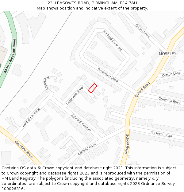 23, LEASOWES ROAD, BIRMINGHAM, B14 7AU: Location map and indicative extent of plot