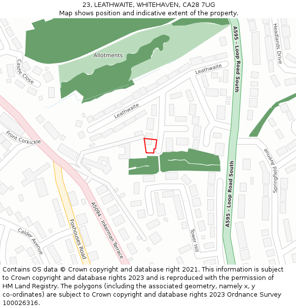 23, LEATHWAITE, WHITEHAVEN, CA28 7UG: Location map and indicative extent of plot