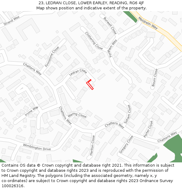 23, LEDRAN CLOSE, LOWER EARLEY, READING, RG6 4JF: Location map and indicative extent of plot