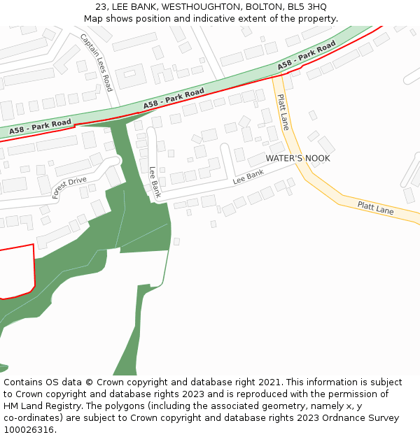 23, LEE BANK, WESTHOUGHTON, BOLTON, BL5 3HQ: Location map and indicative extent of plot