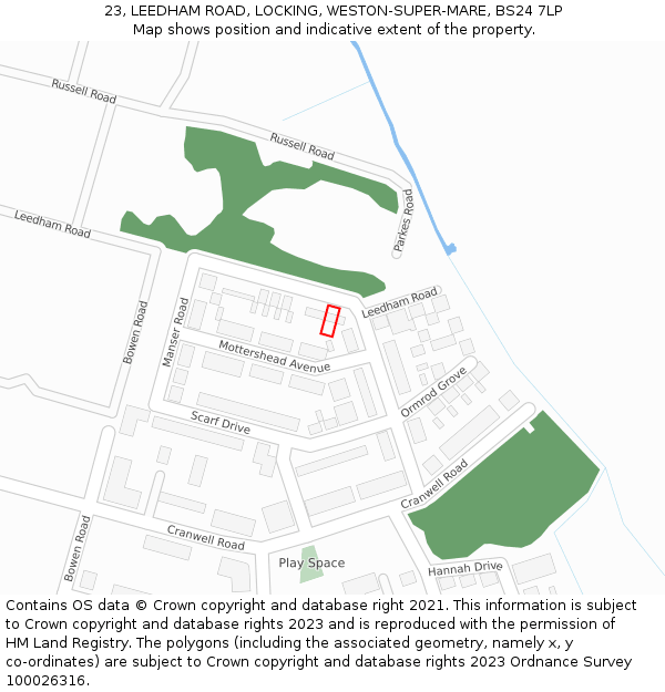 23, LEEDHAM ROAD, LOCKING, WESTON-SUPER-MARE, BS24 7LP: Location map and indicative extent of plot