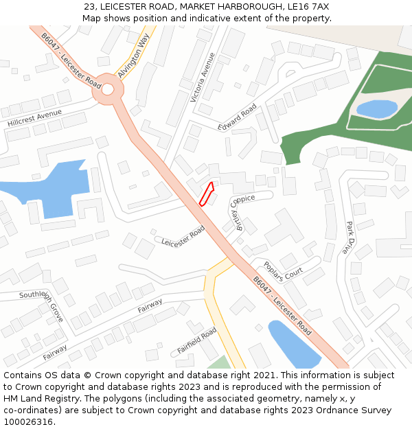 23, LEICESTER ROAD, MARKET HARBOROUGH, LE16 7AX: Location map and indicative extent of plot