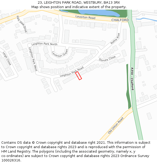 23, LEIGHTON PARK ROAD, WESTBURY, BA13 3RX: Location map and indicative extent of plot