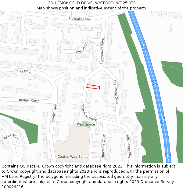 23, LEMONFIELD DRIVE, WATFORD, WD25 9TP: Location map and indicative extent of plot