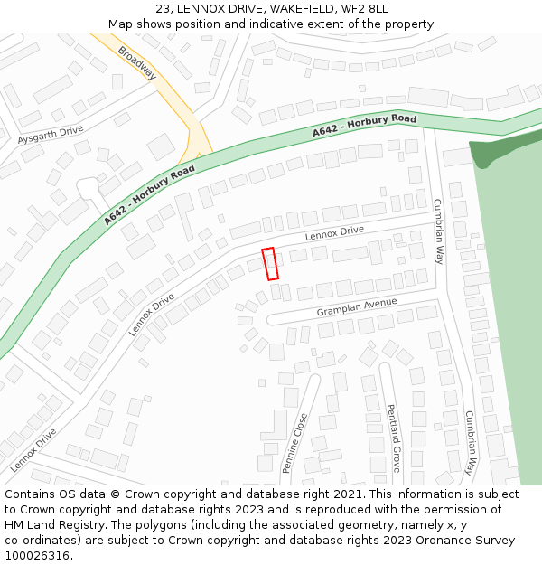 23, LENNOX DRIVE, WAKEFIELD, WF2 8LL: Location map and indicative extent of plot