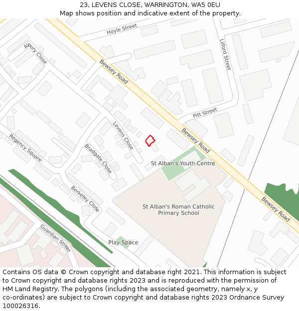 23, LEVENS CLOSE, WARRINGTON, WA5 0EU: Location map and indicative extent of plot