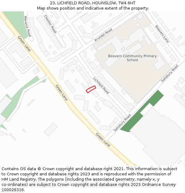 23, LICHFIELD ROAD, HOUNSLOW, TW4 6HT: Location map and indicative extent of plot