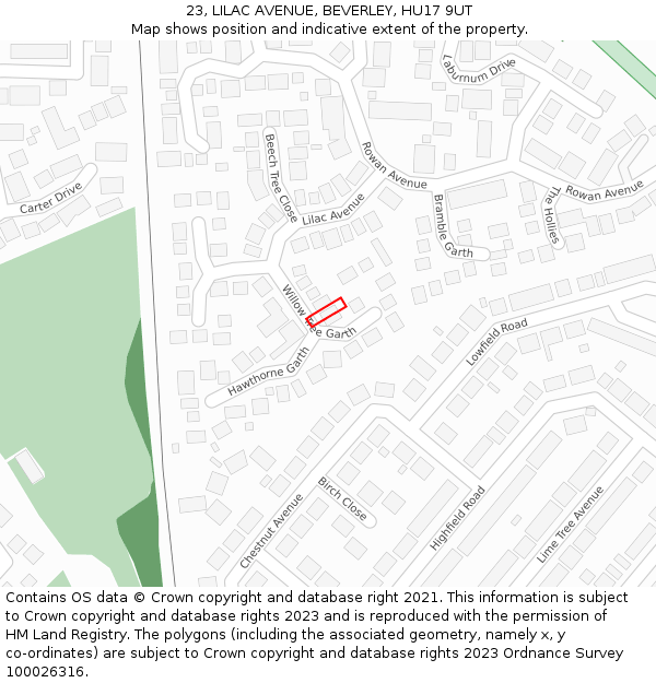 23, LILAC AVENUE, BEVERLEY, HU17 9UT: Location map and indicative extent of plot