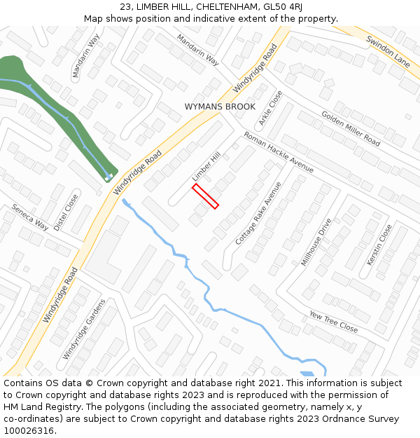 23, LIMBER HILL, CHELTENHAM, GL50 4RJ: Location map and indicative extent of plot