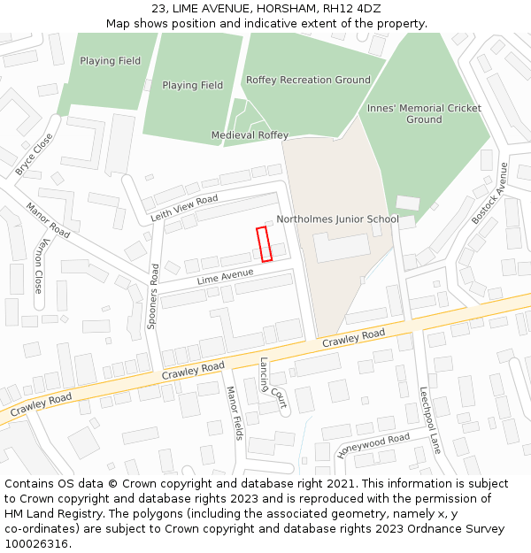 23, LIME AVENUE, HORSHAM, RH12 4DZ: Location map and indicative extent of plot