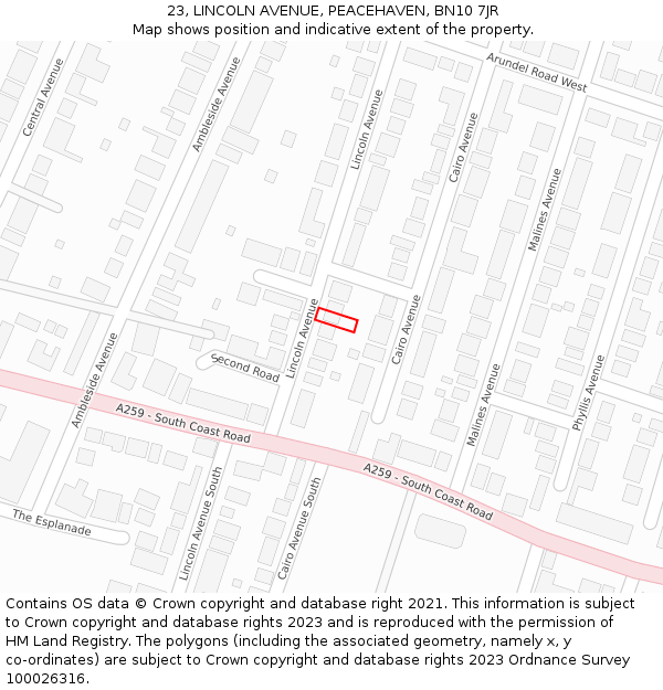 23, LINCOLN AVENUE, PEACEHAVEN, BN10 7JR: Location map and indicative extent of plot