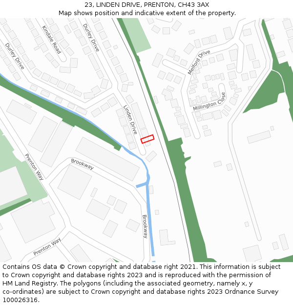 23, LINDEN DRIVE, PRENTON, CH43 3AX: Location map and indicative extent of plot