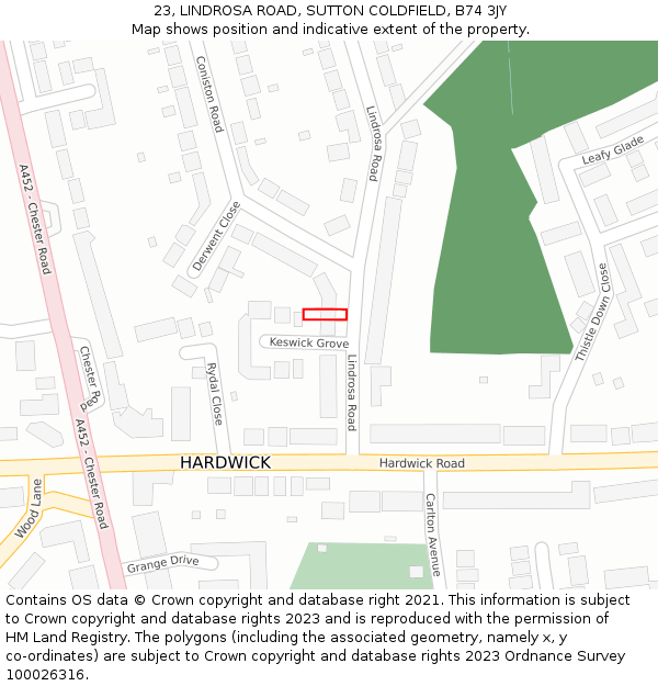 23, LINDROSA ROAD, SUTTON COLDFIELD, B74 3JY: Location map and indicative extent of plot