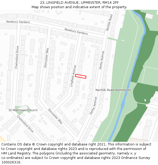 23, LINGFIELD AVENUE, UPMINSTER, RM14 2PF: Location map and indicative extent of plot