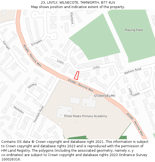 23, LINTLY, WILNECOTE, TAMWORTH, B77 4LN: Location map and indicative extent of plot