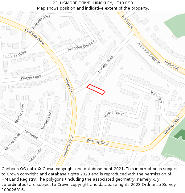 23, LISMORE DRIVE, HINCKLEY, LE10 0SR: Location map and indicative extent of plot