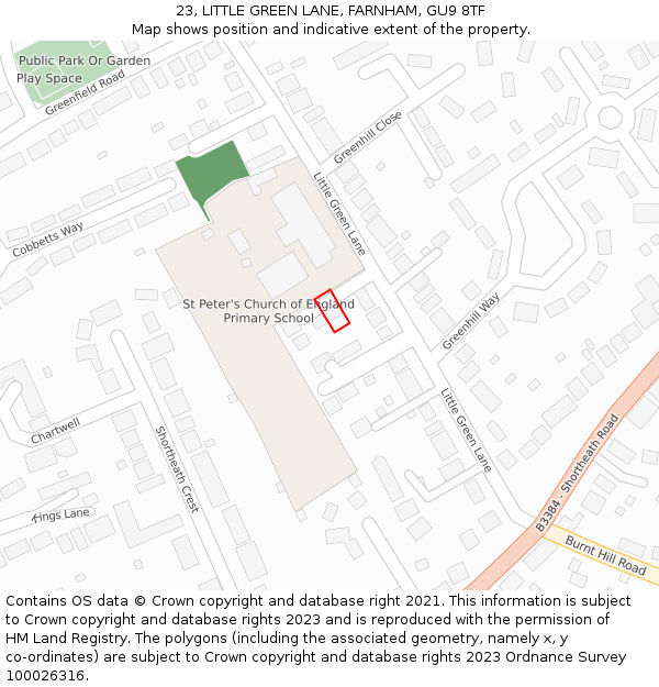 23, LITTLE GREEN LANE, FARNHAM, GU9 8TF: Location map and indicative extent of plot