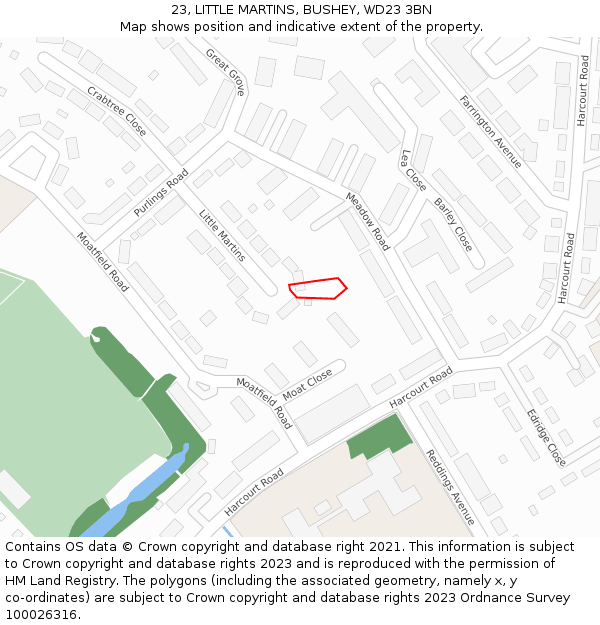 23, LITTLE MARTINS, BUSHEY, WD23 3BN: Location map and indicative extent of plot